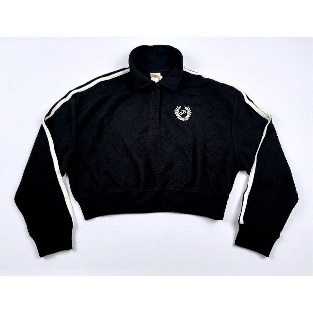 PINK Victoria's Secret Black‎ Fleece Cropped Polo Sweatshirt - Black Medium